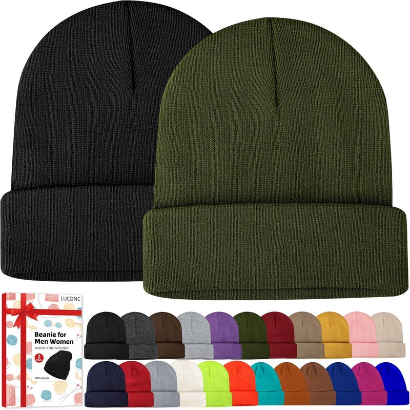 lucdnc Beanies for Men Women 2 Pack Fall Winter Men's Hats Unisex Warm Knit Skullies Beanies Soft Ski Caps - Image 1